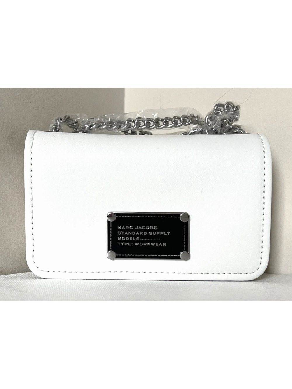 New Marc Jacobs Mini Flap Crossbody bag Smooth Leather Cotton Silver Chain